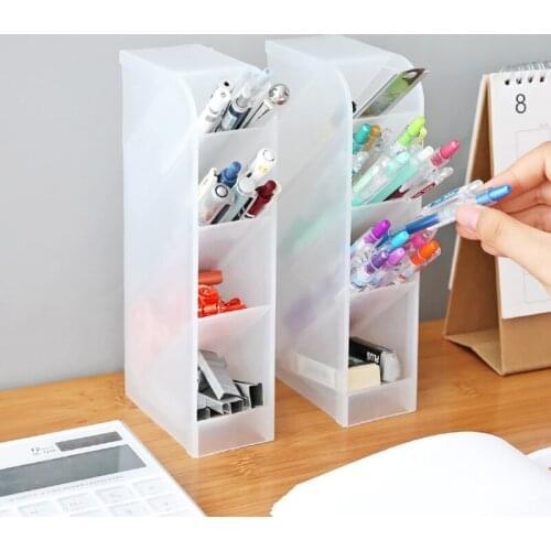 Creative Desk Pen Holder Multifunctional 4 Grid Desktop Organizer Large Capacity Pens Storage Box School Office Stationery Tool