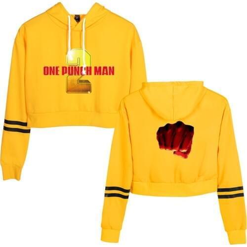 Anime One Punch Man Crop Top Hoodie Saitama Oppai Harajuku Cropped Sweatshirt Streetwear Hip Hop Long Sleeves Pullover Tops