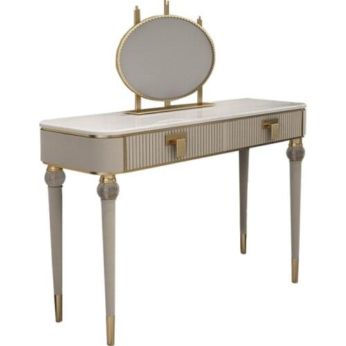 Light luxury dressing table simple red marble stainless steel small family post modern make-up table bedroom furniture dresser