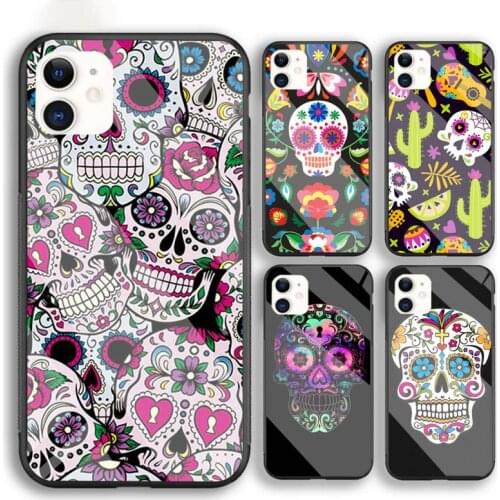 Mexican Skeleton Tattoo Sugar Skull Phone Case For Iphone 6 6s 7 8 Plus XR X XS XSmax 11 12 Pro Mini Max Tempered Glass