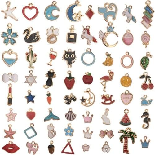 Mix 60pcs/lot Alloy moon Dangle Charms Crystal charms Lobster Clasp Pendant Hanging Bracelet Charm Necklace