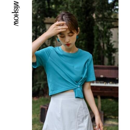 Mishow Cotton t-shirt women 2021 summer Korean Crop Tops Streetwear short sleeve slim White T-shirts Female Tee MXA29T0081