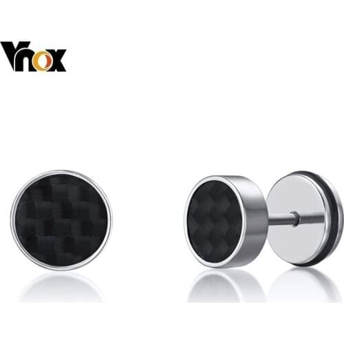 Vnox Casual Carbon Fiber Barbell Barbell Mens Womens Stainless Steel Stud Earrings