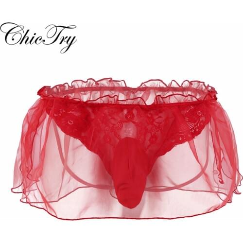 Male Mens Mesh Triangle Panties Lingerie Lace Flower Organza G-string Bikini Underwear Underpants with Bulge Pouch for Nightwear