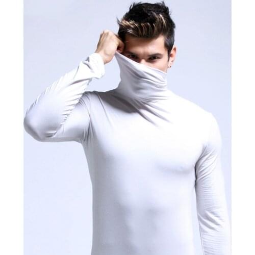Mens Warm Autumn Winter Long Sleeve Bottoming Tops Turtleneck Thermal Underwear High Collar Thin Section Tight Bottomin Shirt