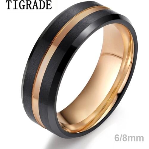 Tigrade Men Ring 8mm Black Tungsten Ring Luxury Jewelry With Rose Gold Line Wedding Band Men Jewelry Tungsten Rings bague homme