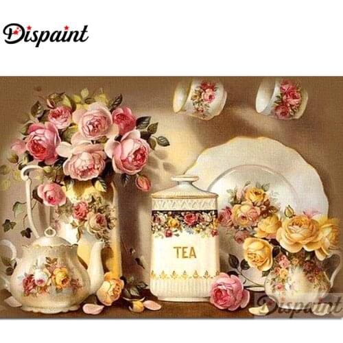 Dispaint Full Square/Round Drill 5D DIY Diamond Painting "Flower teapot scenery" Embroidery Cross Stitch 5D Home Decor A11392