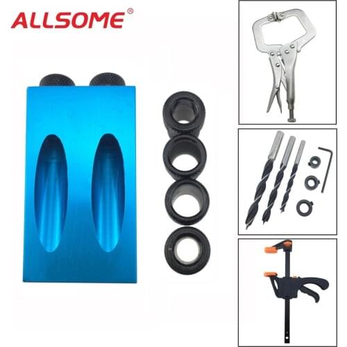 ALLSOME Woodworking Pocket Hole Jig Kit 6/8/10mm Angle Drill Guide Set Hole Puncher Locator Jig Drill Bit Set DIY Carpentry Tool