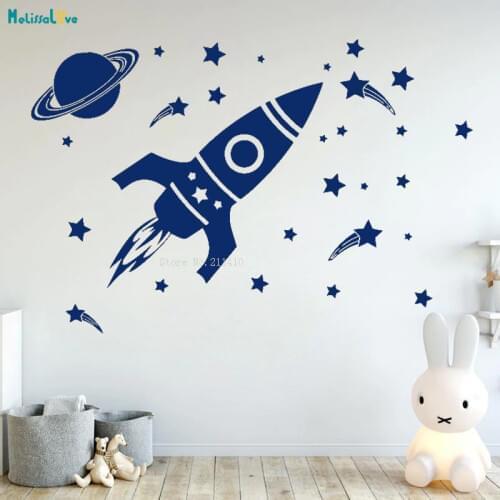 Simple Complete Outer Space Modeling Wall Stickers Rocket Stars Planet New Delicate Decal Kids Baby Room Murals YT2799
