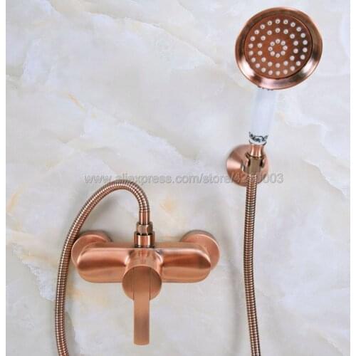 Antique Red Copper Wall Mounted Bathroom Faucet Hot and Cold Mixer Tap With Hand Shower Head Shower Faucet Sets Kna292