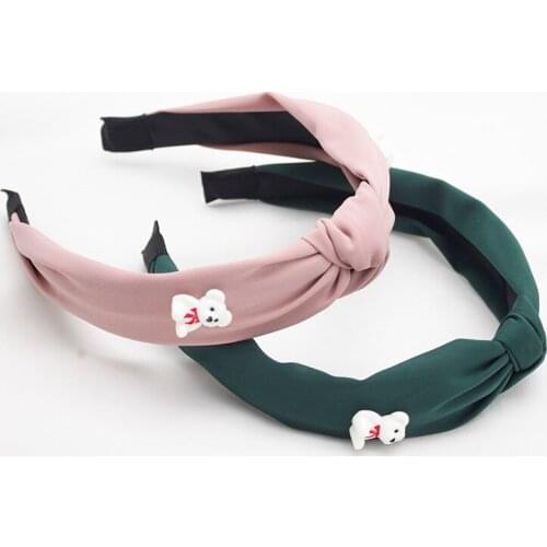 Korean Fashion Cartoon Bear Hairband Cute Girl Fabric Solid Color Knotted Headband Hair Accessories Sweet Accessories For Women