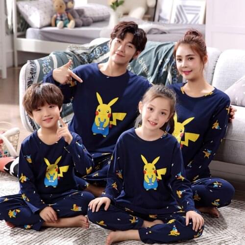 Pokemon Pikachu 2PCS/Set Women Children Family Pajamas Sets Sleep Wear Cute Cartoon Long Sleeved Men Winter Home Wear Suit