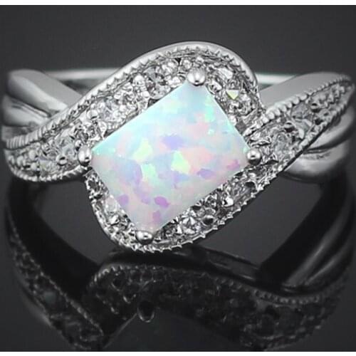 Wholesale Retail Four Claw Inlay Princess White Fire Opal AAA CZ Rings 78W