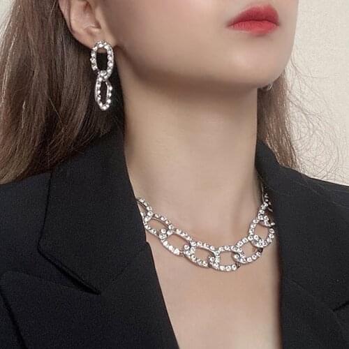 Fashion punk crystal chain necklace er'huan gold Cuban large thick chain collar necklace jewelry party collar