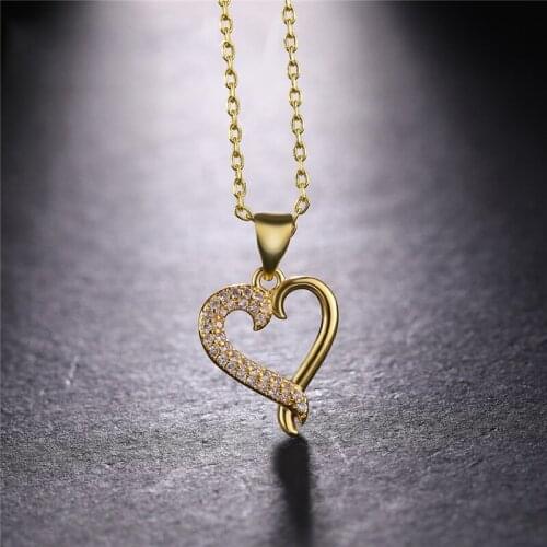 Juya Ali Moda 2020 New Gold/Rose Gold Micro Pave Zircon Heart Pendant Statement Necklace For Women Girl Gift Jewelry