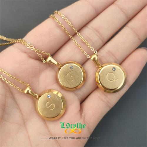 Initial Letters Pendant Necklace A C E I J K L M N O P Q R S T U V W X Y Z Stainless Steel Gold Necklaces AAA+Cubic Zirconia