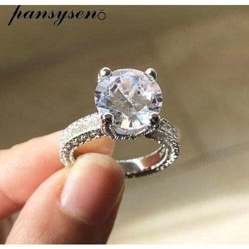 PANSYSEN Luxury 925 Sterling Silver Simulated Moissanite 5A Zircon Engagement Diamond Ring Wedding Bands for Women Fine Jewelry