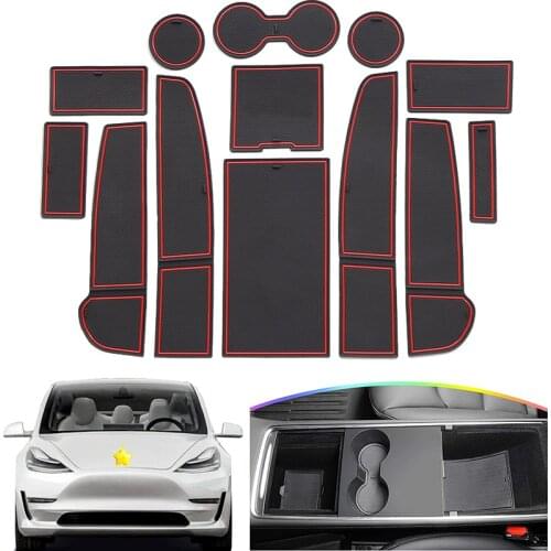 For Tesla Model 3 Model3 2021 Rubber Anti-slip Mat Door Groove Cup Pad Phone Cushion Gate Slot Coaster Car Stickers Accessories