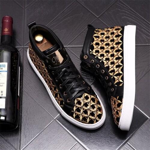 New Gold Silver Designe Luxury Sneakers Men Punk High Tops Leather Casual Shoes Hip Hop Ankle Boots Zapatillas Hombre