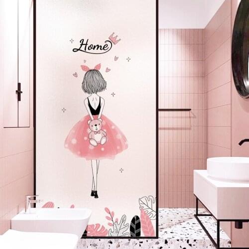 Cartoon Anime Girl Privacy Glass Sticker Frosted Window Film Home Kitchen Bathroom Toilet Door Opaque Sticker Room Decor Film