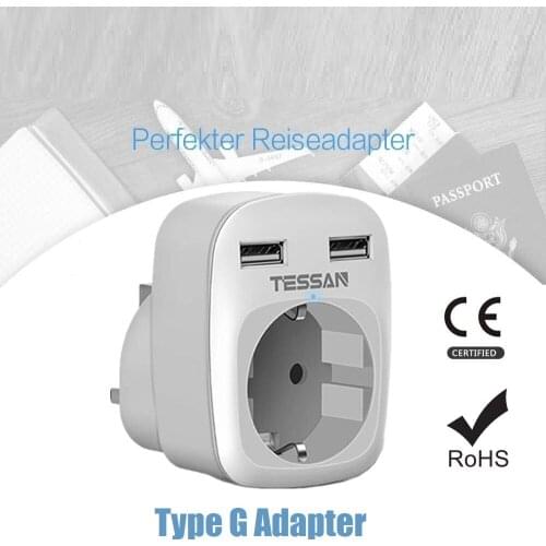 UK Adapter Wall Power Strip with 2 USB Charging Ports Electrical Socket 100-250V Outlet Extender Mini Travel Plug for Phone