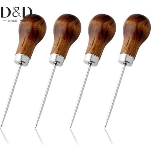 1/2pcs Gourd Shape Wooden Handle Scratch Awl Tool Pin Punching for Leather Pouch Hole DIY Handmade Gourd Awl Punch Tool