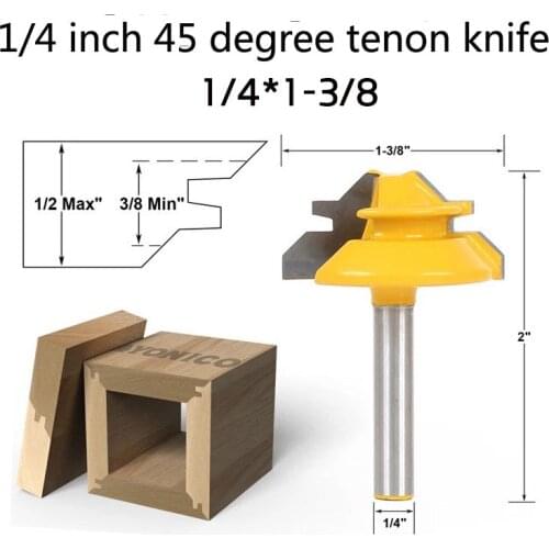 Freeshipping 1/4 inch 45 degree tenon knife 1/4*1-3/8 Stile Finger Joint Glue Router Bit Cone Tenon Woodwork Cutter Power Tools
