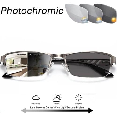 Sun Transition Photochromic Half Frame Reading Glasses Men Women Business Hyperopia Glasses Outdoor Eyewear diopters +1.0 To 6.0