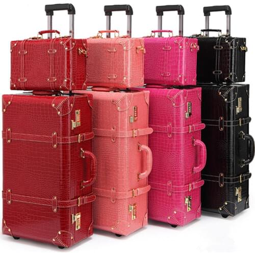 Retro bag luggage Set suitcase women men travel bags,leather the box PU trolley Cosmetic case,new style, lock, mute,13 22 24