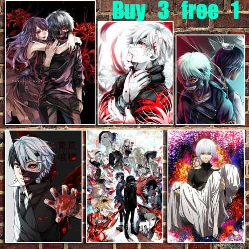 Tokyo Ghoul Anime Retro Kraft Paper Poster Office Cafe Bar Home Art Wall Stickers