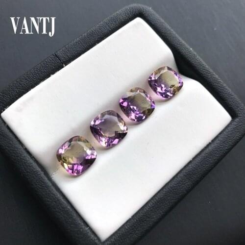 VANTJ Natural Ametrine Loose Gemstone Cushion 10mm 3.6ct for Silver Gold Mounting DIY Decoration Jewelry Accessories Gifts