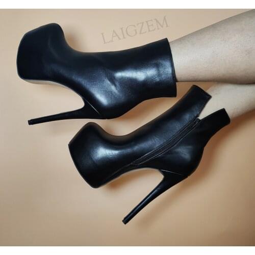 DOHBANER Women Ankle Platform Boots Zip Up BlacK Matt Thin Heels Booties Femmes Bottes Ladies Shoes Woman Plus Size 43 44 50 52