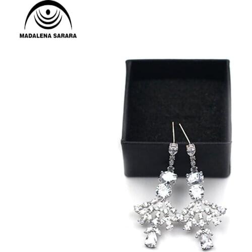 MADALENA SARARA AAA Cubic Zircon Inlaid Pave Setting And Crystal High Polished Copper Earrings Three Style Options