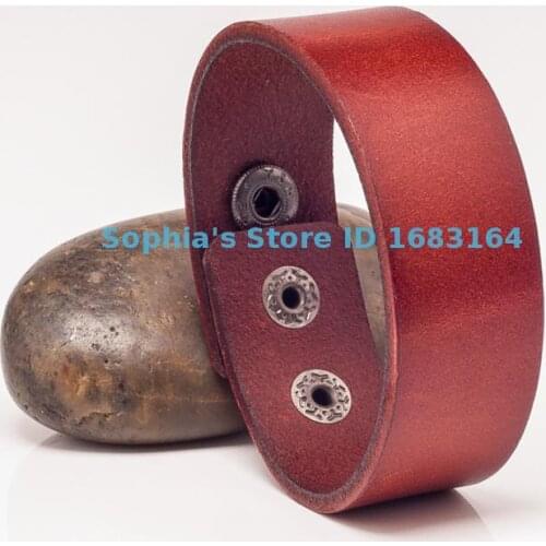 2.5cm Band Width G601 Red Simply Stylish Single Wrap Genuine Leather Bracelet Wristband Mens