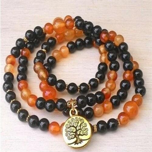 6MM Black Onyx Bracelet 108 Beads Tree Of Life Pendant Buddhism Spirituality Mala Wrist