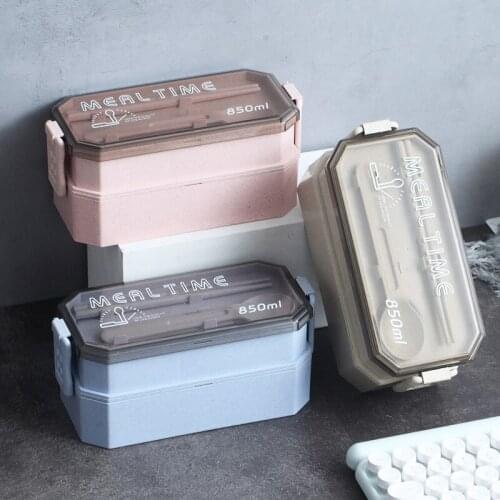 850ml Japanese Style Double-layer Lunch Box Bpa Free Wheat Straw Bento Boxes Portable Food Container