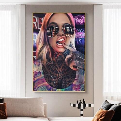 Abstract Sexy Bad Girl Canvas Paintings Graffiti Tattoo Woman Wall Art Canvas Posters and Prints Picture Cuadors for Living Room