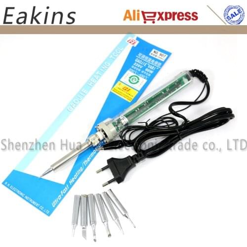 Freeshipping 907 Adjustable Constant Temperature Lead-free Internal Heating Electric Soldering Iron+6/pcs Solder Tip 220V EU 60W