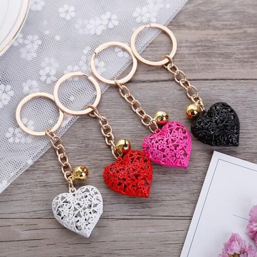 Cute Hollow Lace Heart Bell Pendant Keychains For Women Key Chains Rings Luxury Car Keyring Holder Charm Bag Accessories Gifts