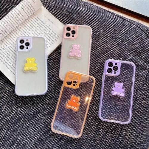 For iphone 11 12 13 Pro Max case cover para Iphone11 7 8 Plus 11promax xr xs x protection shield 3D Korea bear soft phone fundas