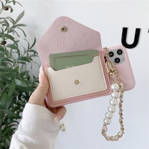 Wallet Card Soft Phone Case for Samsung Galaxy A10s A20E A30S A50S A70 M10 M20 M30 A11 A21S A8 Pearl Bracelet Wrist Strap Cover