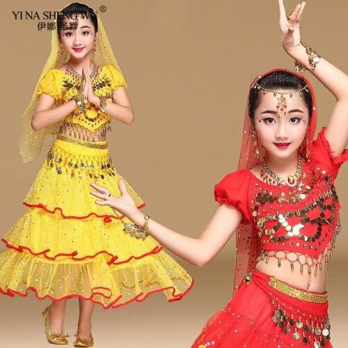 Kids Belly Dance Costumes Set Egypt Children India Belly Dance Clothes Oriental Girls Dance Dress Short / Long Sleeve Bellydance