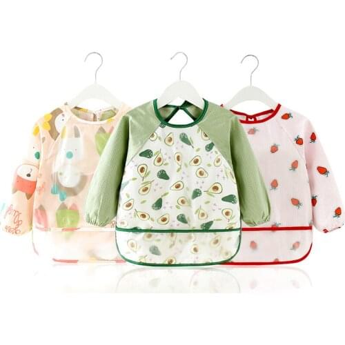 Cartoon Long Sleeve Baby Bibs Cotton Waterproof Reversible Bandana Bibs Children Eating Drawing Apron Baby Feeding Burp Cloth