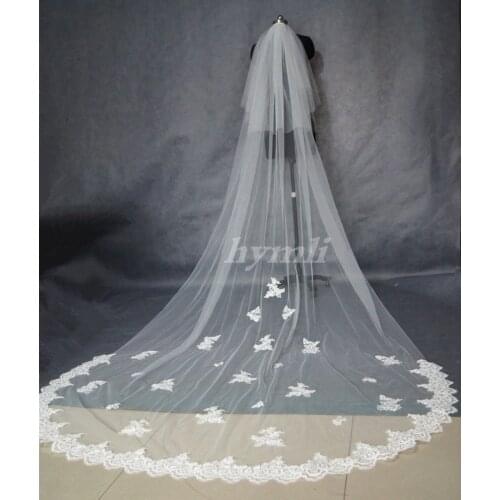 Popular New Style White or Ivory 2 Layer Blusher Veil 3 Meters Lace Edge Cathedral Length Wedding Bridal Veil