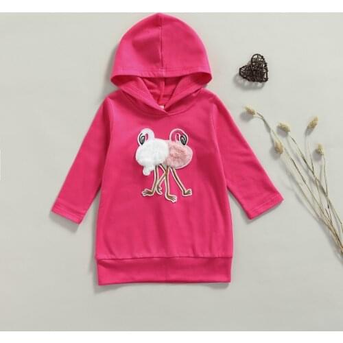FOCUSNORM 1-6Y Toddler Kids Baby Girl Hoodies Dress Long Sleeve Flamingo Print Hooded Straight Dress Autumn Clothes