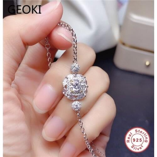 Geoki 925 Sterling Silver 2 Ct D Color VVS1 Moissanite Passed Diamond Test Square Beads Bracelet Luxury Wedding Bracelet Chain