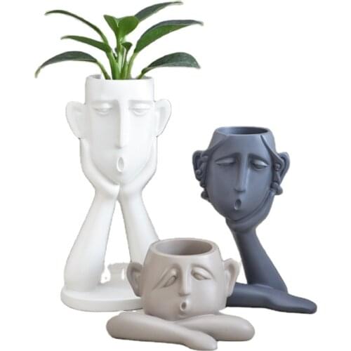 Pot Garden Human Face Shaped Flower Pot Resin Succulent Planter Flowers Planter Nursery Decorative Plastic Flower Pots