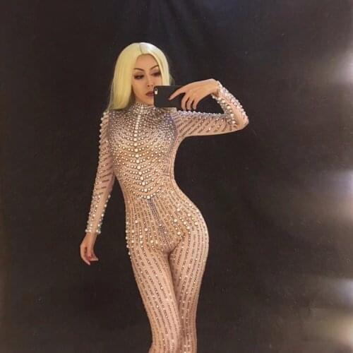 Customize Women Sexy Nightclub Costumes for Singer Sparkling Crystals Bodysuit Nightclub Costumes Party Dancer Singer Bodysuit