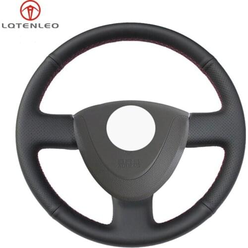 LQTENLEO Black Genuine Leather Hand sewing Car Steering Wheel Cover For Honda City 2002-2008 Fit 2001-2007 Jazz 2001-2007