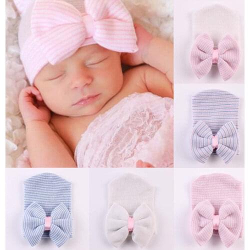 Cute Newborn Baby Infant Comfy Bowknot Cap Warm Beanie Hat Big Bow Knit Sleeve Child Hat Autumn Cute Tire Cap Photography Props